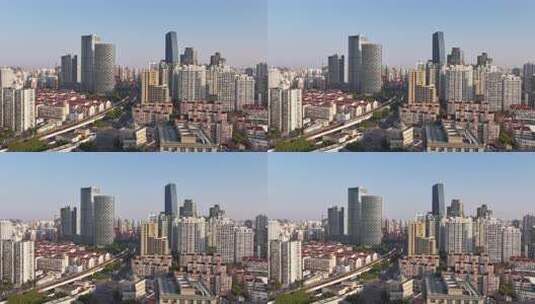上海长宁区龙之梦大厦清晨航拍高清在线视频素材下载