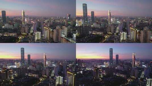 湖南长沙ifs国金中心城市夜景4k航拍高清在线视频素材下载