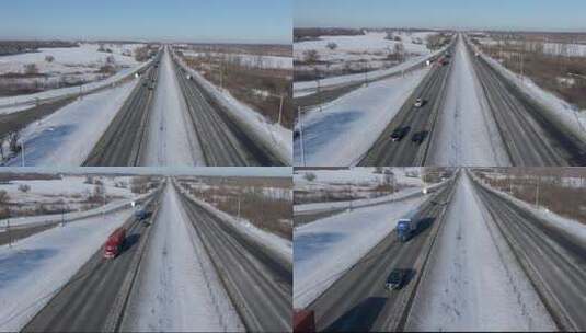 冬日道路上的卡车高清在线视频素材下载