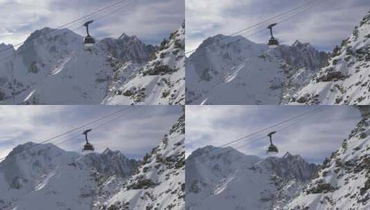 雪山上缆车上升镜头高清在线视频素材下载