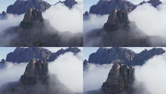 意大利多洛米蒂的托雷迪托布林山峰，空中特写高清在线视频素材下载