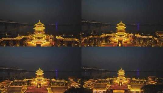 江西省九江市琵琶亭夜景航拍高清在线视频素材下载