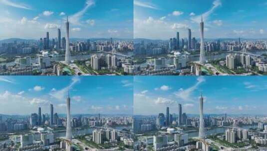 航拍广州城市宣传片蓝天白云下的广州塔高清在线视频素材下载