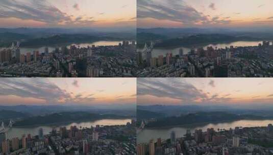 航拍宜昌城市建筑长江日落景观高清在线视频素材下载