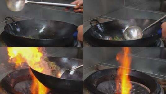 大火烹饪爆炒中式厨房高清在线视频素材下载