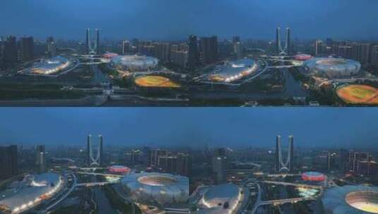 奥体杭州之门夜景高清在线视频素材下载