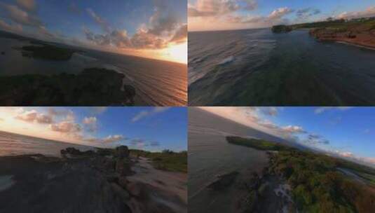 FPV穿越机无人机航拍海浪沙滩海岛大海日出高清在线视频素材下载