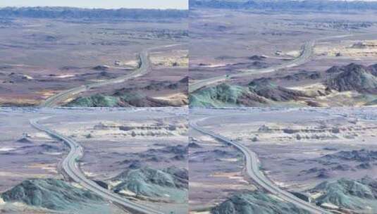 4K航拍新疆乌尔禾的魔鬼城公路风景高清在线视频素材下载