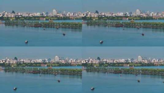 杭州西湖白堤游船高清在线视频素材下载