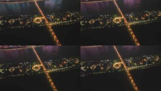 长沙橘子洲大桥夜景航拍夜晚湘江大桥风光高清在线视频素材下载