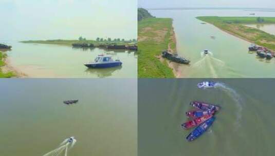 鄱阳湖执法船只出警 渔民高清在线视频素材下载