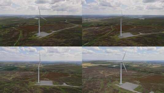 使用无人机拍摄的位于西约克郡摩尔人的风电场的镜头。无线网络鸟瞰图高清在线视频素材下载