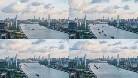 中国上海南浦大桥晴朗天气蓝天白云延时风光高清在线视频素材下载