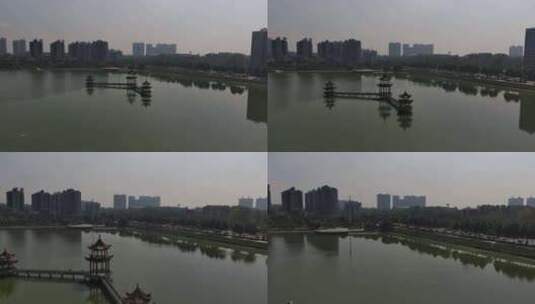 孝感孝昌官塘湖公园航拍高清在线视频素材下载