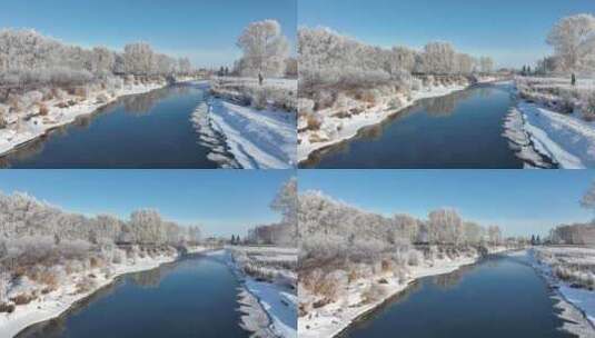 大兴安岭初冬湿地河流雪松美景高清在线视频素材下载