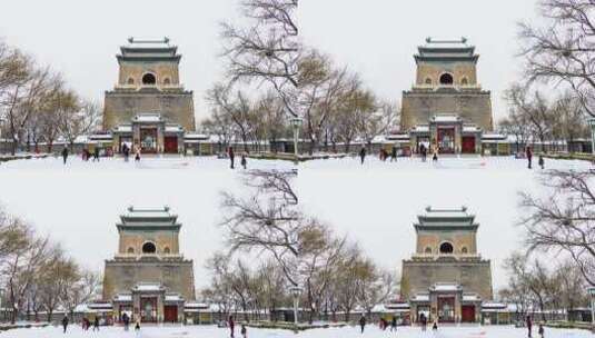 北京钟楼下雪建筑延时高清在线视频素材下载