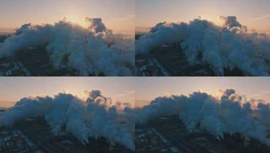 石油化工厂冬季烟雾排放大气壮观航拍高清在线视频素材下载