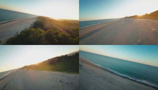 西西里岛日落时的松林和空旷海滩高清在线视频素材下载