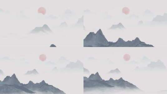 中国风的山水画日落场景动画高清在线视频素材下载