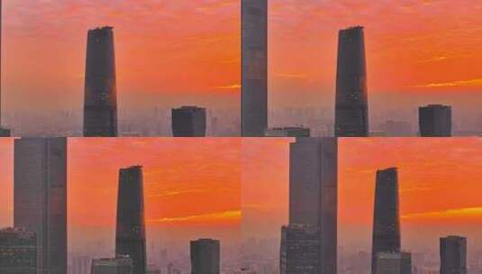 航拍广州珠江新城日落高清在线视频素材下载