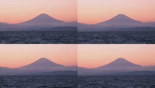 美丽的海景与富士山在日落。高清在线视频素材下载