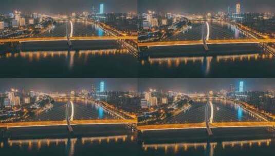 广西柳州白沙大桥夜景航拍延时摄影高清在线视频素材下载