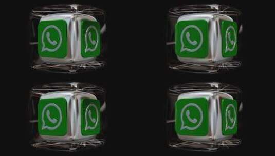 在玻璃立方体中旋转WhatsApp徽标，高清在线视频素材下载