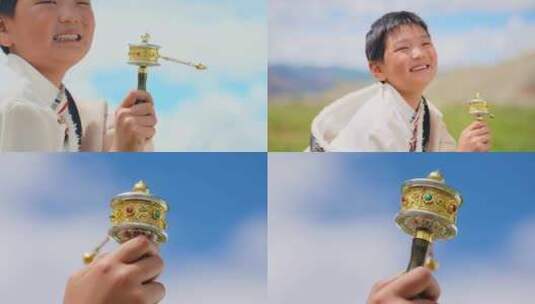 转经筒空镜-藏族小孩转转经筒-西藏高清在线视频素材下载