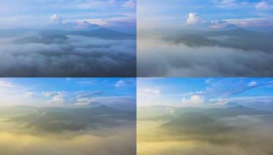 晨雾和活火山高清在线视频素材下载
