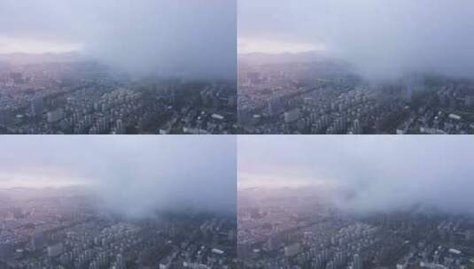 丽水城市航拍晨雾风光高清在线视频素材下载