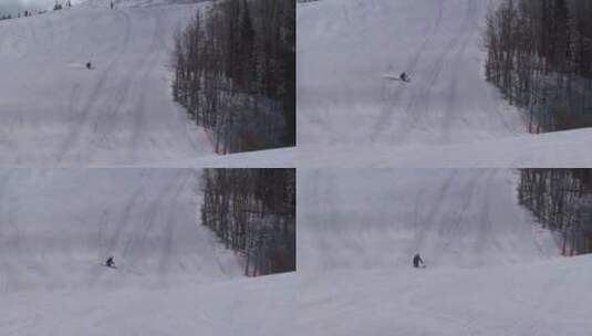 老兵在滑雪场参加冬季滑雪运动高清在线视频素材下载