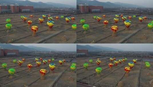 航拍太原稻田公园热气球群旋转高清在线视频素材下载
