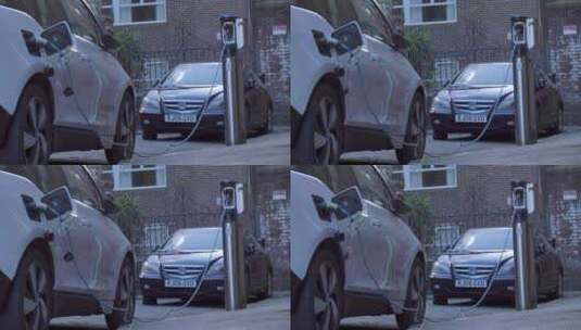 电动汽车街头充电的特写镜头高清在线视频素材下载