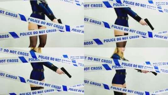 女人穿着警服拿着手枪模拟警察高清在线视频素材下载
