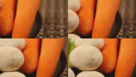 洋葱口蘑胡萝卜芹菜各种蔬菜配菜高清在线视频素材下载