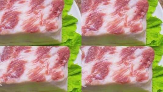切片五花肉新鲜食材烹饪红烧肉4k镜头平移高清在线视频素材下载