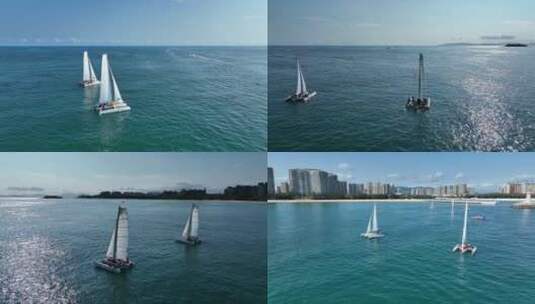 海岸线帆船航拍4k原素材高清在线视频素材下载