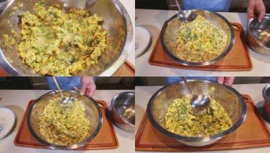 【镜头合集】棒子面玉米面混合韭菜做糊饼高清在线视频素材下载