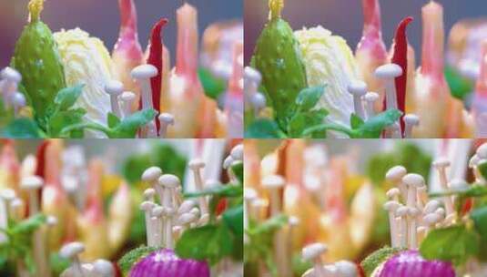 色彩鲜艳的新鲜蔬菜微景观特写高清在线视频素材下载