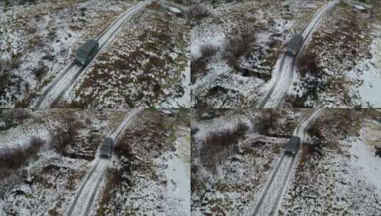 在结冰的小路上行驶的汽车高清在线视频素材下载