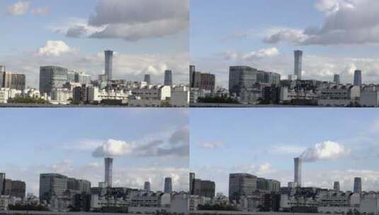 延时北京城市CBD建筑及天空移动的云高清在线视频素材下载