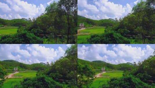 乡村公路与青山稻田绿色生态田园自然风光高清在线视频素材下载