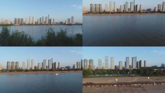 长沙湘江城市全貌城市高楼江面高清在线视频素材下载