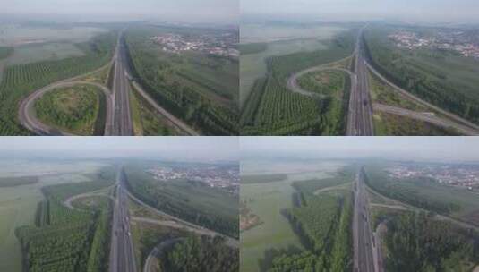 航拍马路高速路车来车往高阳县高清在线视频素材下载