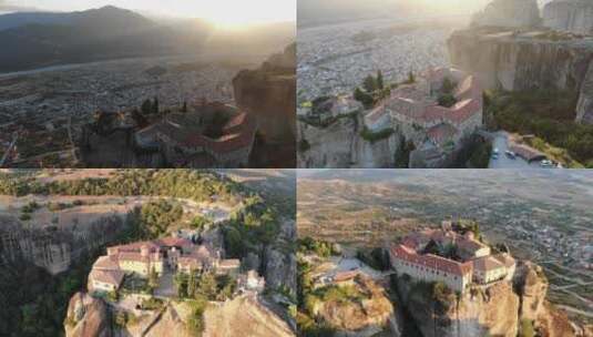 航拍欧洲希腊迈太奥拉梅黛奥拉美特拉修道院高清在线视频素材下载