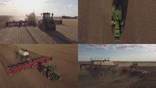 农业现代机械化耕地犁地航拍合集高清在线视频素材下载