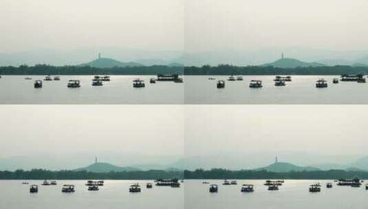 北京颐和园昆明湖上的游船高清在线视频素材下载