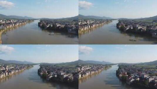 航拍湖南湘江支流春陵水与常宁白沙镇高清在线视频素材下载