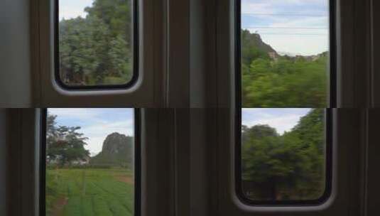 透过火车车窗看窗外的乡村风景高清在线视频素材下载