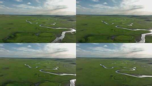 航拍陈巴尔虎草原蜿蜒的河流高清在线视频素材下载